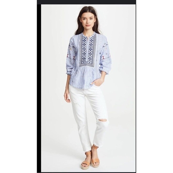 Joie Archana Knit Embroidered Top boho striped floral fall blouse button up $200 - Picture 1 of 10